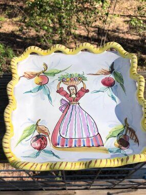 Italian Hand Painted Ceramic Square Serving Dish 7” x  7” 2940/1 Marked